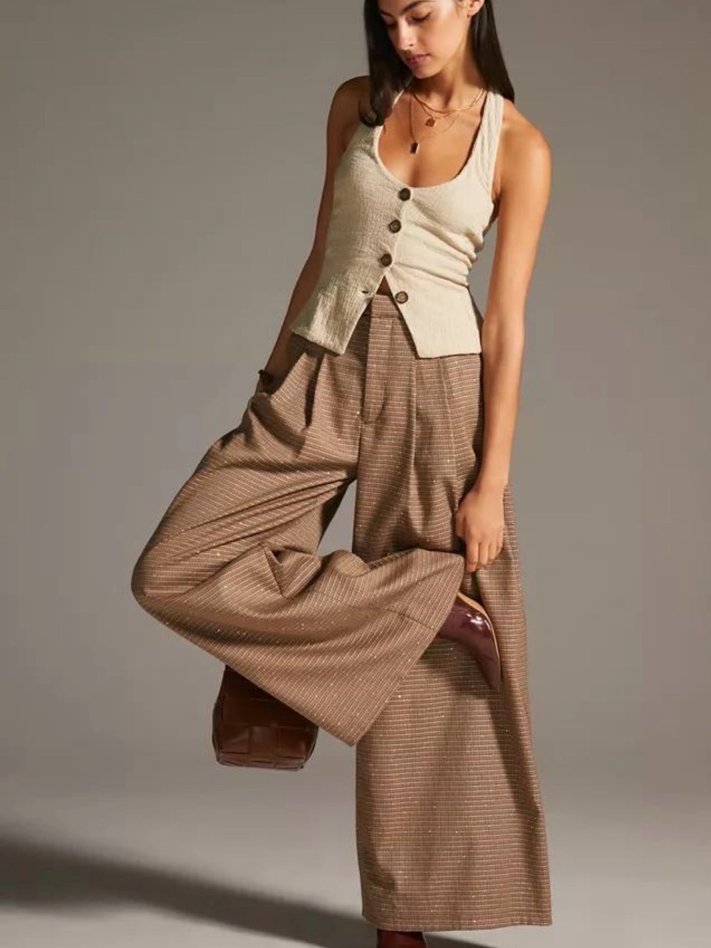 Maeve by Anthropologie Pleated Wide-Leg Houndstooth Trousers — Size 00
